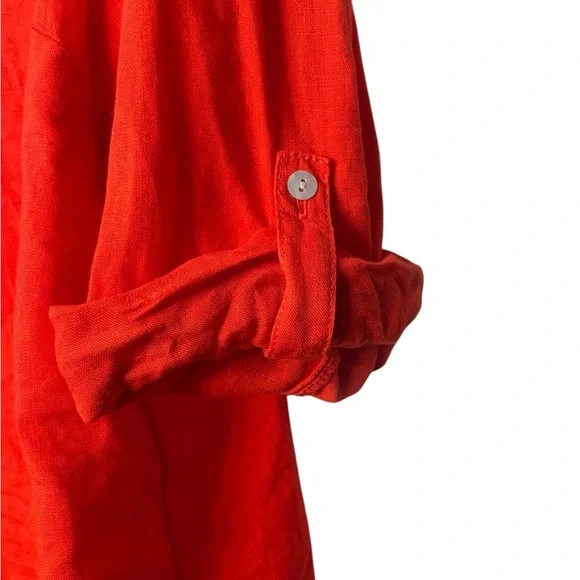 Sigrid Olsen Red Orange Linen Button Up Shirt Size 1X - Picture 3 of 7